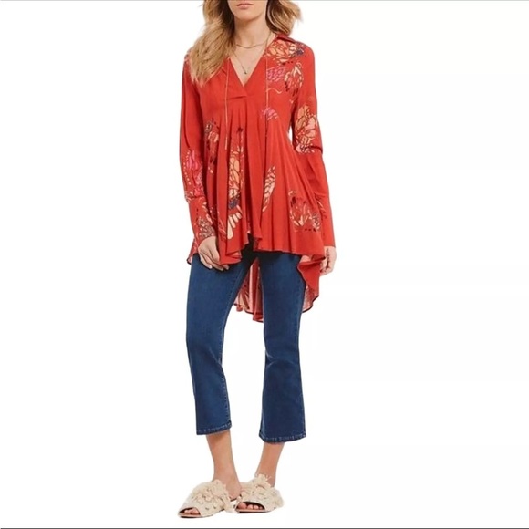 Free People Tops - Free people spring tunic red size large women’s hi-low swing flowy oversized